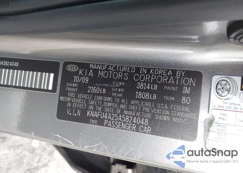 2010 Kia Forte Ex z USA, uszkodzony, nr VIN KNAFU4A25A5824048